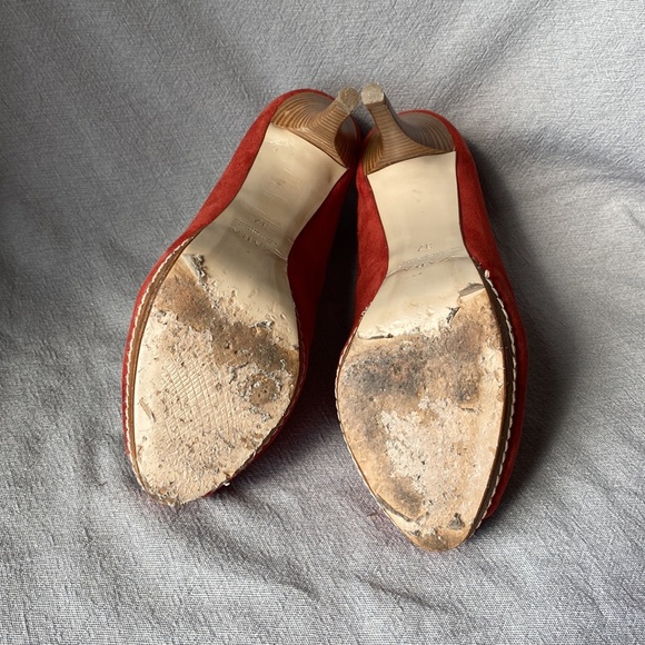 Zara Woman Suede Peep Toe Platform Heels Color Pumpkin Size 37 - Picture 3 of 9